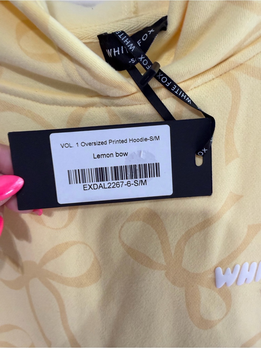White Fox NWT Lemon Bow Hoodie Oversized- Small/Medium - Picture 5 of 7
